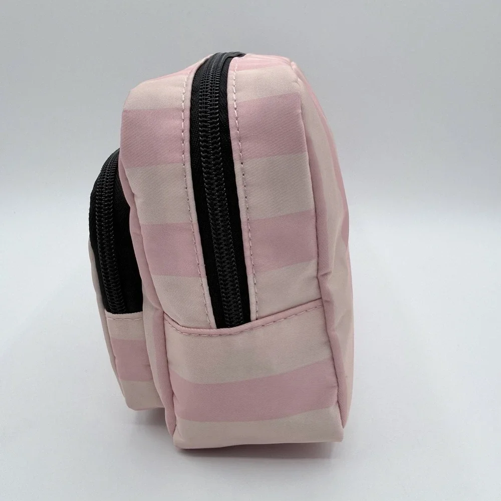 Victoria's Secret Pink Stripe Cosmetic Makeup Travel Organizer Dual Zip Bag NWT